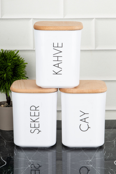 DNS HOME 900ml Acrylic Jar Set - Set of 3 Wooden Vacuum Lid Storage Containers, for Tea, Sugar and Coffee
