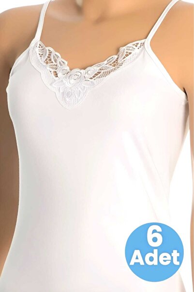 Uniquetrenders Жіночий бавовняний майка з бретельками та мереживом, 6 штук