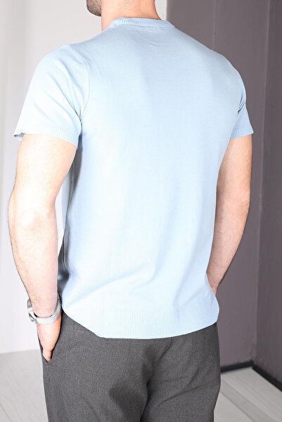 Delpino Πλεκτό ανδρικό βαμβακερό μπλουζάκι με στρογγυλή λαιμόκοψη