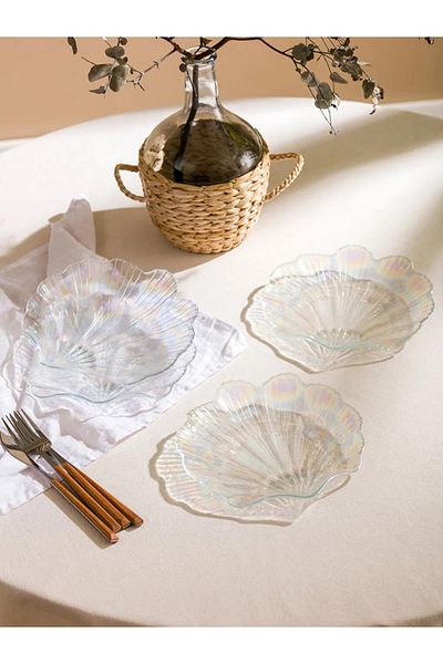 LC Waikiki Lcw Home Mixed Seashell Figured Glass Plate Set of 4 21 cm