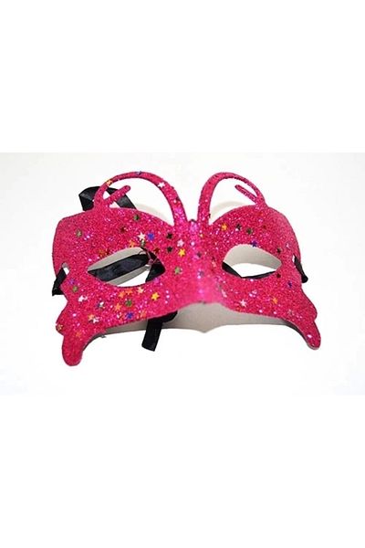 Afrodit Giyim Fuchsia Color Glittery Butterfly Costume Party Mask 10X13 cm