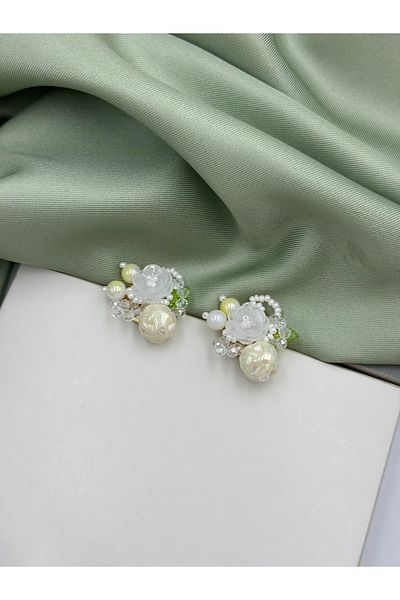 Lumiera White Pearl Detailed Floral Design Earrings