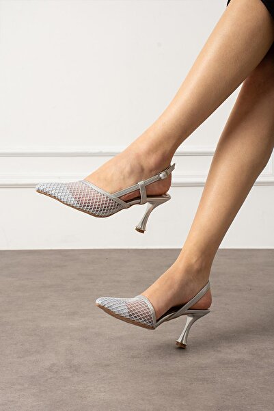 ShoeTek Дамски обувки на висок ток Anzelika от мрежа, сребристи, кожени