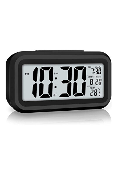poswicon Dijital Alarmlı Çalışma Masası Saati Led Ekran Pilli Çalar Saat Siya...
