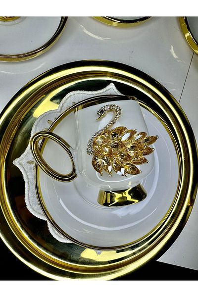 EŞİYOK Special Design Zircon Stone Gold Swan Coffee Cup