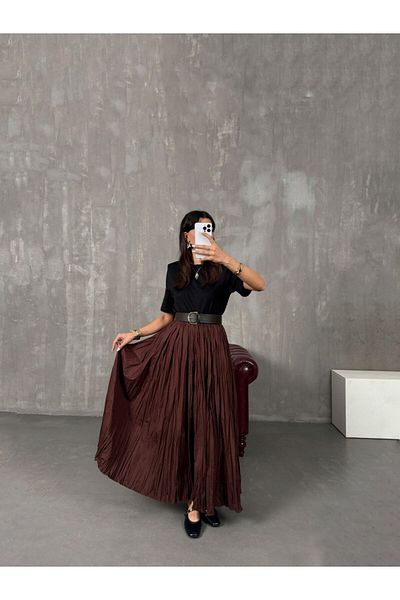 Sachistanbul Bitter Brown Waist - Κρασί Ελαστική Φούστα