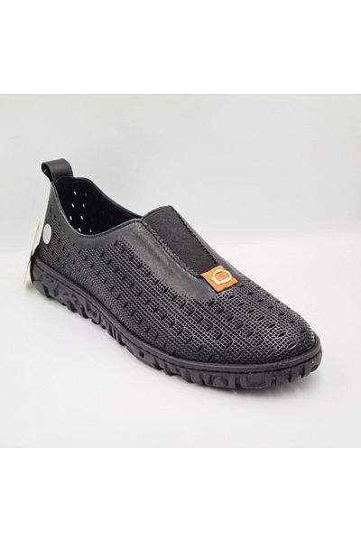 Mammamia D25Ya-665 Black Genuine Leather Anatomical Insole Women's Daily Casual Shoes