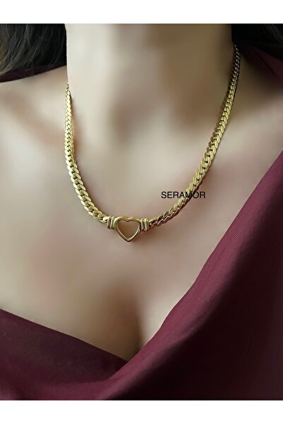 SERAMOR Kararmaz Çelik örgü zincirli kalp kolye 45 cm