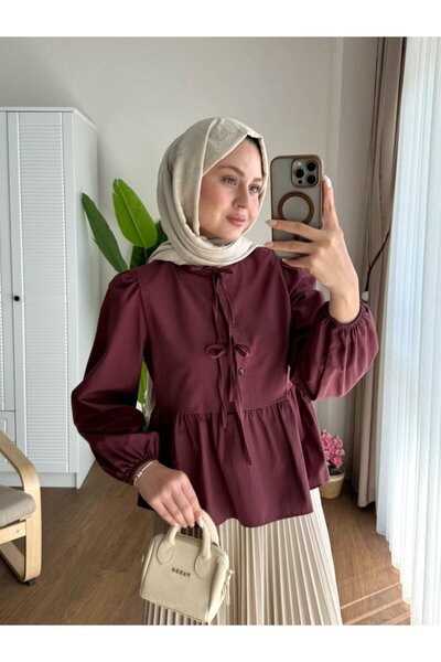 Miraydın Butik Cămașă pentru femei cu mâneci balon M1111 - Burgundy