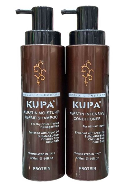 Kupa شامبو مرطب 400 مل وبلسم مكثف 400 مل بالكيراتين وزيت الأرجان  خالٍ من السلفات، لترميم الشعر التالف
