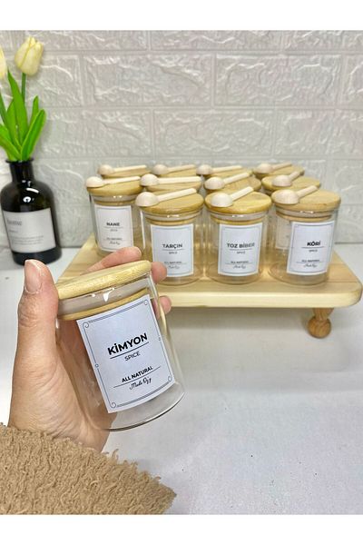 MODA OZY Bamboo Vacuum Lid Borosilicate Glass Spice Rack Set (Including Spoon) 200ml 12Pcs with Tags