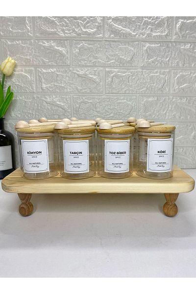 MODA OZY Bamboo Vacuum Lid Borosilicate Glass Spice Rack Set (Including Spoon) 200ml 12Pcs with Tags
