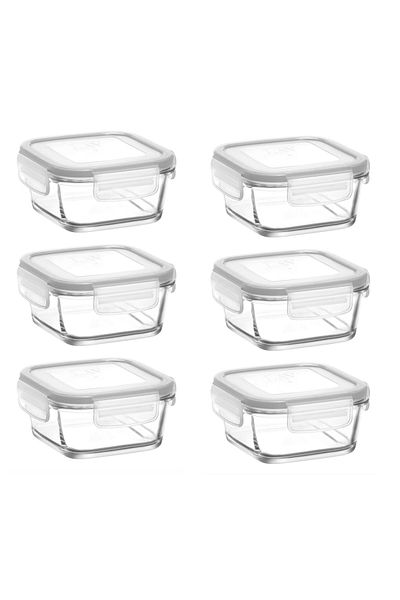 LAV Glass Locked Storage Container Set of 6 Breakfast Frs227 White