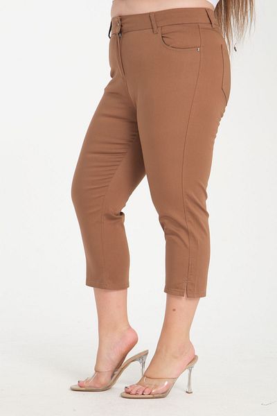 SERRAXXL Plus Size Gabarin Fabric Slit Detail Capri