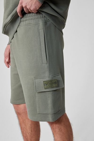 GRIMELANGE Cervino Men's Elastic Waist Embroidery Detailed Cargo Pocket Comfort Khaki Shorts