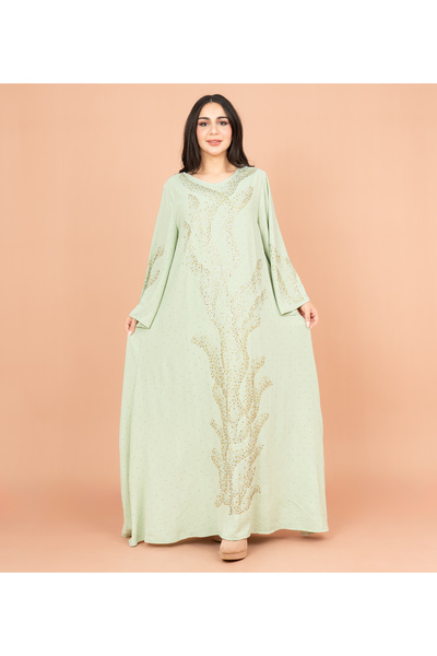 IKKXA جلابية كريستال لامعة مع تفاصيل كريستال منقوشة