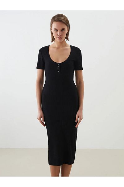 LC Waikiki Lcw Vision Black U Neck Women Bodycon Dress