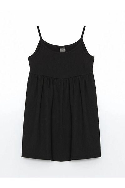 LC Waikiki LCW ECO Black Square Neck Girl's Dress