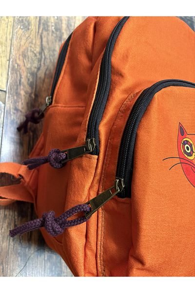 Street Bag Ethnic Αυθεντικό Βοημικό Αδιάβροχο Ορθοπεδικό Σακίδιο πλάτης με μοτίβο γάτας με 3 θήκες