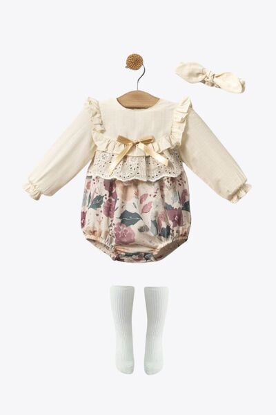 Minytrendy Baby Girl Jumpsuit Set - Romper - Bandana Taki Eid Dress