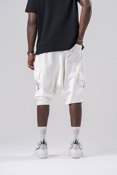 Superbluemexico Ανδρικό σορτς Cargo Pocket Loose White Baggy Capri