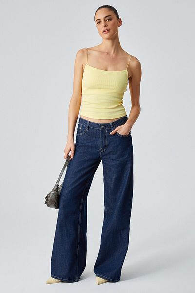 GRIMELANGE Ayane Women's Organic Cotton Twill Stretch Fabric Spaghetti Strap Yellow Undershirt