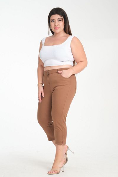 SERRAXXL Plus Size Gabarin Fabric Slit Detail Capri