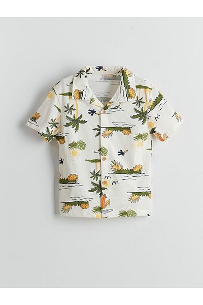 LC Waikiki Beige Printed Boys' Shirt and Shorts 2-Piece