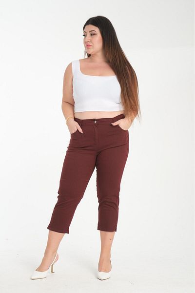 SERRAXXL Plus Size Gabarin Fabric Slit Detail Capri