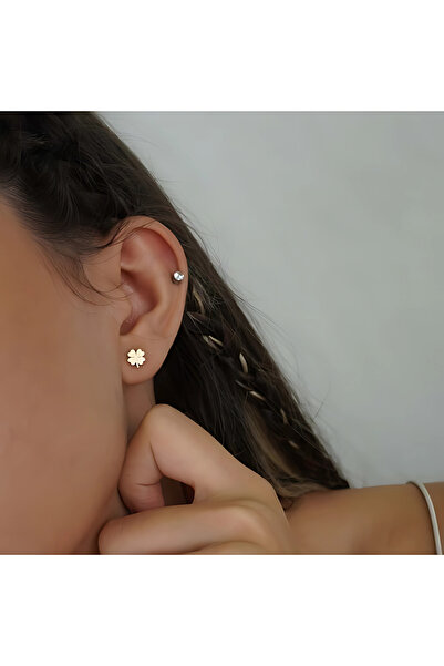 stainless steell Gold Yonca Çelik Küpe