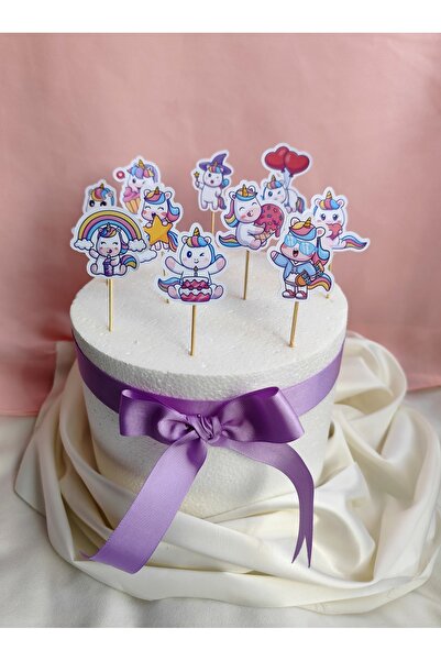 ORGANİKONSEPT Unicorn Konsepti Kürdanlı Cupcake & Pasta Süsleri (10'lu Paket)