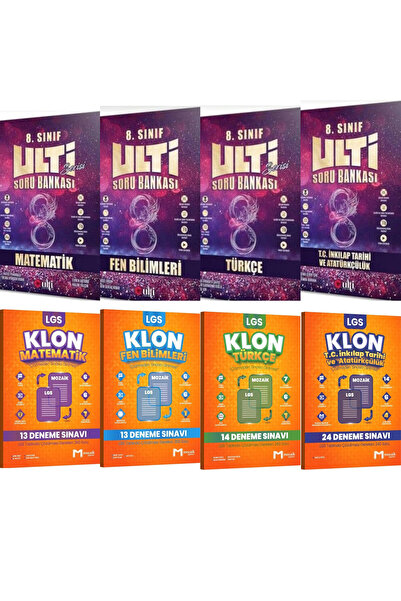 Mozaik Yayınları Mozaik LGS 8. Sınıf Matematik Türkçe Fen İnkılap Branş Deneme ve Ulti 4'Lü Soru Bankası Seti 8 Kitap