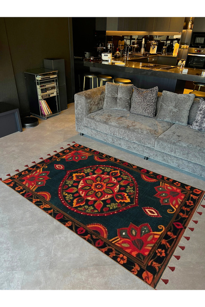 Rugs Modern Halı Royal Soyut Şekiller ve Çiçek Desenli Püskül Detaylı Dokuma ...