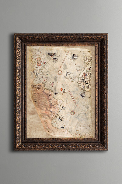epiqart Piri Reis Dünya Haritası - Vintage Desenli Çerçeve