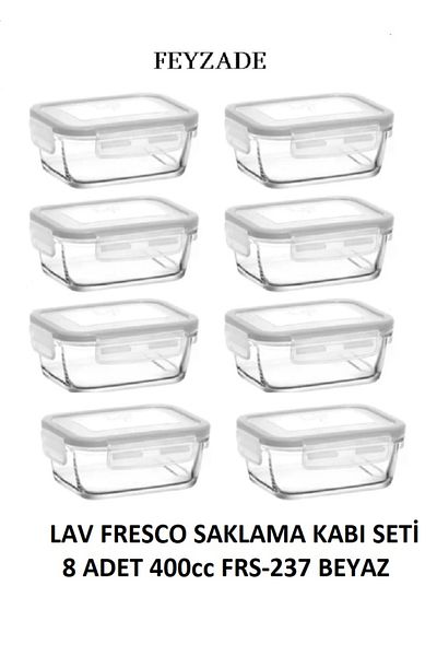 LAV 400Cc Fresco Ziplock 8-Piece Glass Storage Set with White Cover (Frs-237)