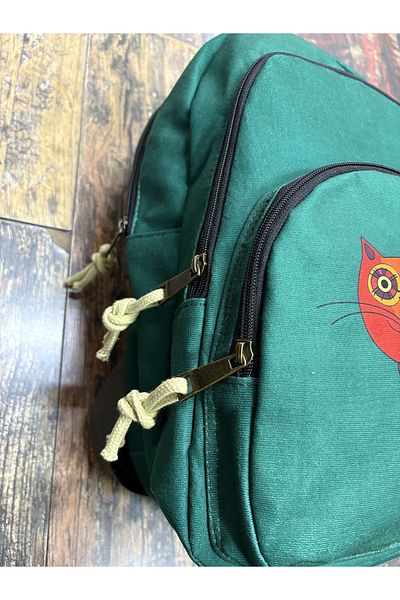 Street Bag Ethnic Αυθεντικό Βοημικό Αδιάβροχο Ορθοπεδικό Σακίδιο πλάτης με μοτίβο γάτας με 3 θήκες