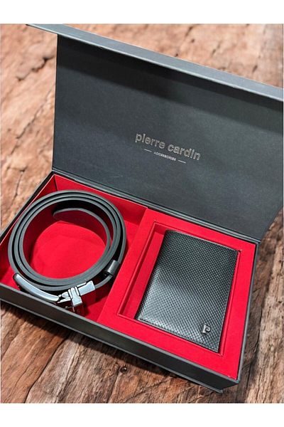 Pierre Cardin Special Boxed Patterned Leather Wallet - Belt Set of 2 Qsp.Pr2Rkd.Ek.Ryk
