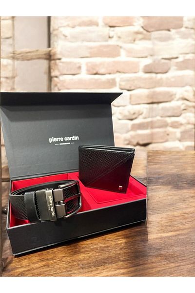 Pierre Cardin Special Boxed Patterned Leather Horizontal Wallet - Belt Set of 2 Qsp.Pr2Rky.Et.Ryk