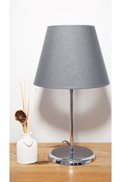 retro home design Krom Ayak Füme Renk Konik Şapkalı Masa Lambası 1 Adet Abaju...