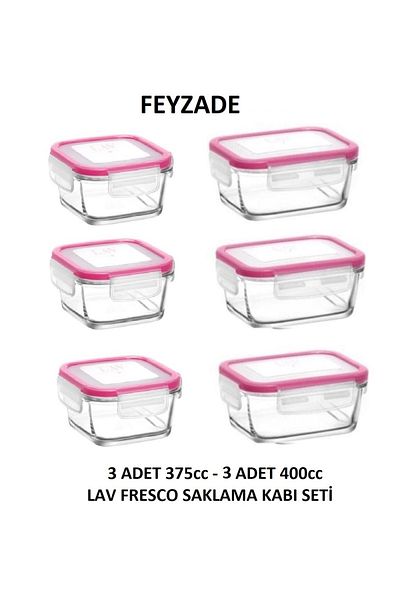 LAV Feyzade Fresco 3 Pieces 400Cc Rectangular and 3 Pieces 375Cc Square Storage Container Set