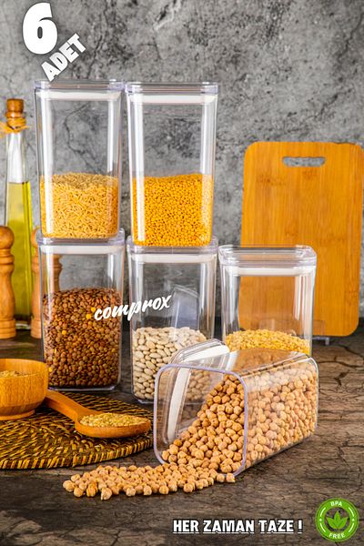 Comprox مجموعة من 6 حاويات تخزين طعام مربعة صلبة سعة 1200 مل - غطاء مقاوم للهواء، منظم خالٍ من مادة BPA