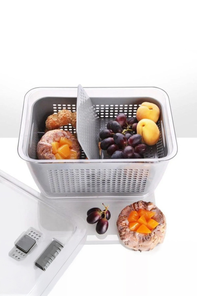 Arar Home حاوية تخزين محكمة الغلق للثلاجة سعة 2.5 لتر مع مصفاة ومقصورة