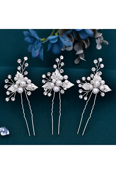 Eva Flore Silver Bridal Engagement Stone Hair Wire Clip 3 Pieces Brush and Clip Accessory