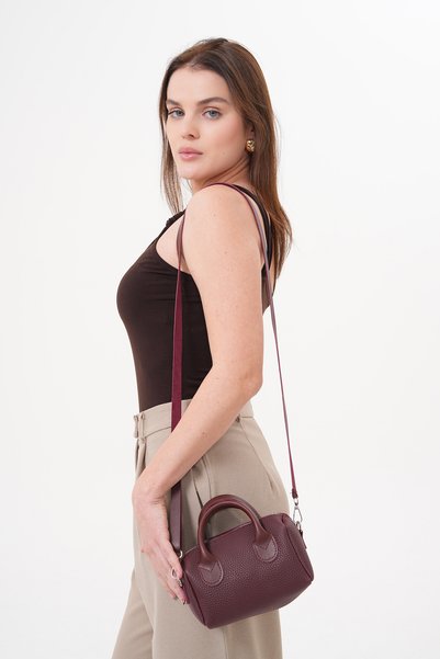 Güce Burgundy Women's Mini Small Hand and Shoulder Bag with Adjustable Strap and Zipper, Minimal Daily Stylish Gc021016