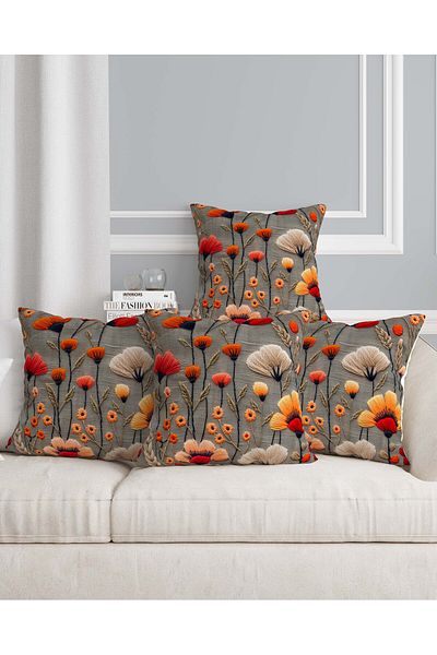 Şah Dekor 4-Pack Throw Pillow in Yellow Gray Colors, Luxury Velvet Pillowcase Punch Embroidery Pattern Digital Printing
