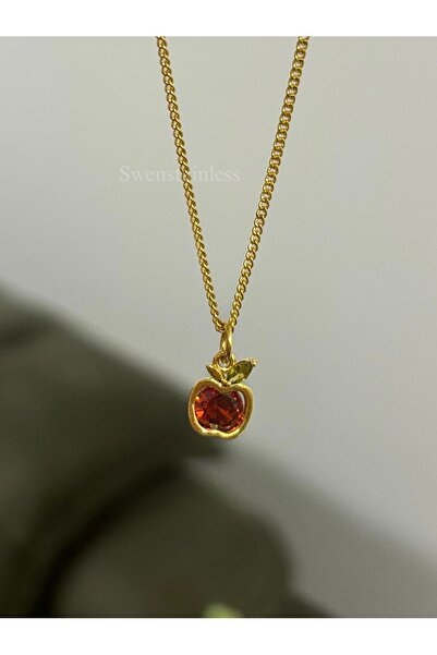 stainless steell Zincir kolye zikron taşlı paslanmaz çelik minimal elma kolye...