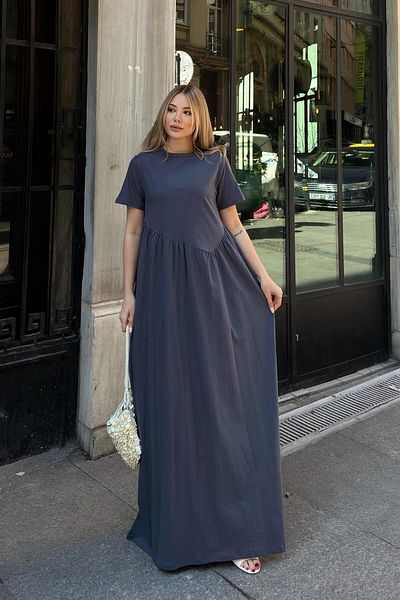 Swist Γυναικείο Modal Maxi Φόρεμα Smoked Bias Pleated Crew Neck