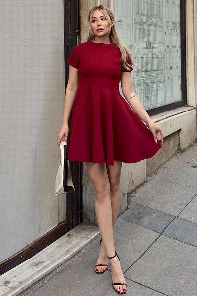 Swist Rochie mini pentru femei, cu mâneci scurte, cu decolteu, cu volan
