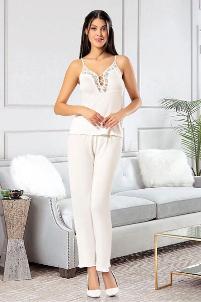 bacc Women's Ecru Lace Detailed Three-Piece Pajama Set Bcan- 258903 Fa