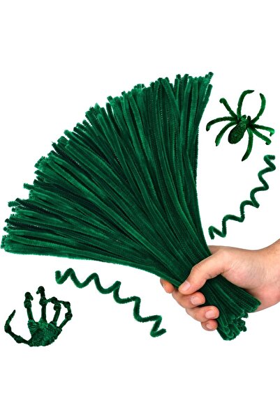 Hobialem 25'li Yeşil Renkli Şönil, Eğitici Şönil Seti, Tüylü Tel, 30 cm, Pelu...